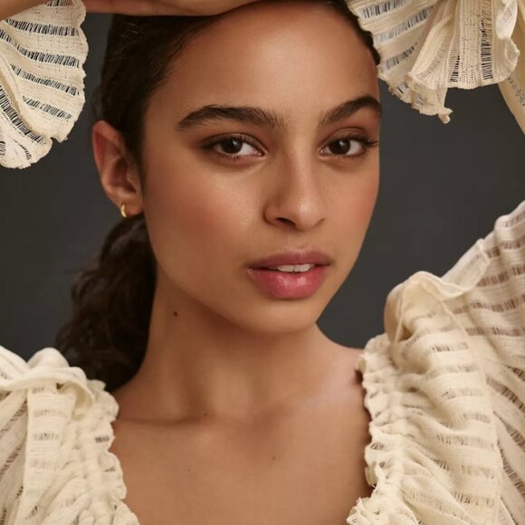 Anthropologie Long-Sleeve Sheer Striped Crop Blouse ✨ - Picture 3 of 9